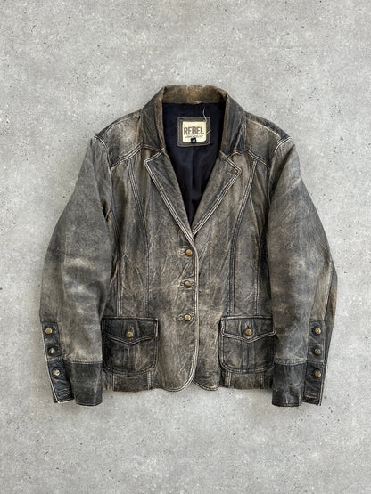 Vintage Aged Leather Blazer Jacket - M