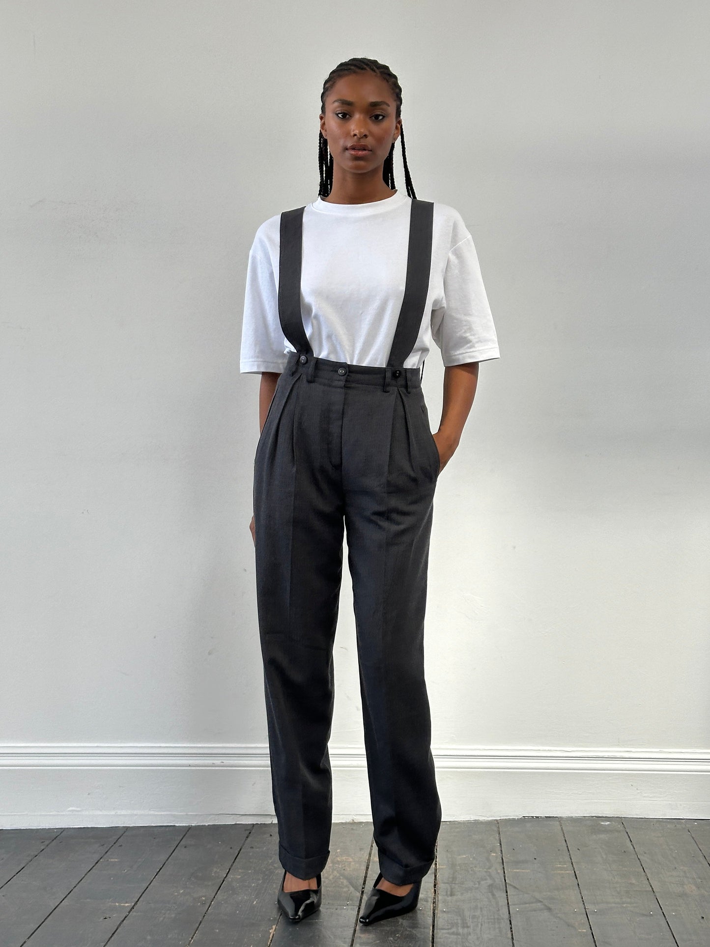 Vintage 1990s Pleated Detectable Braces Tailored Trousers - W26