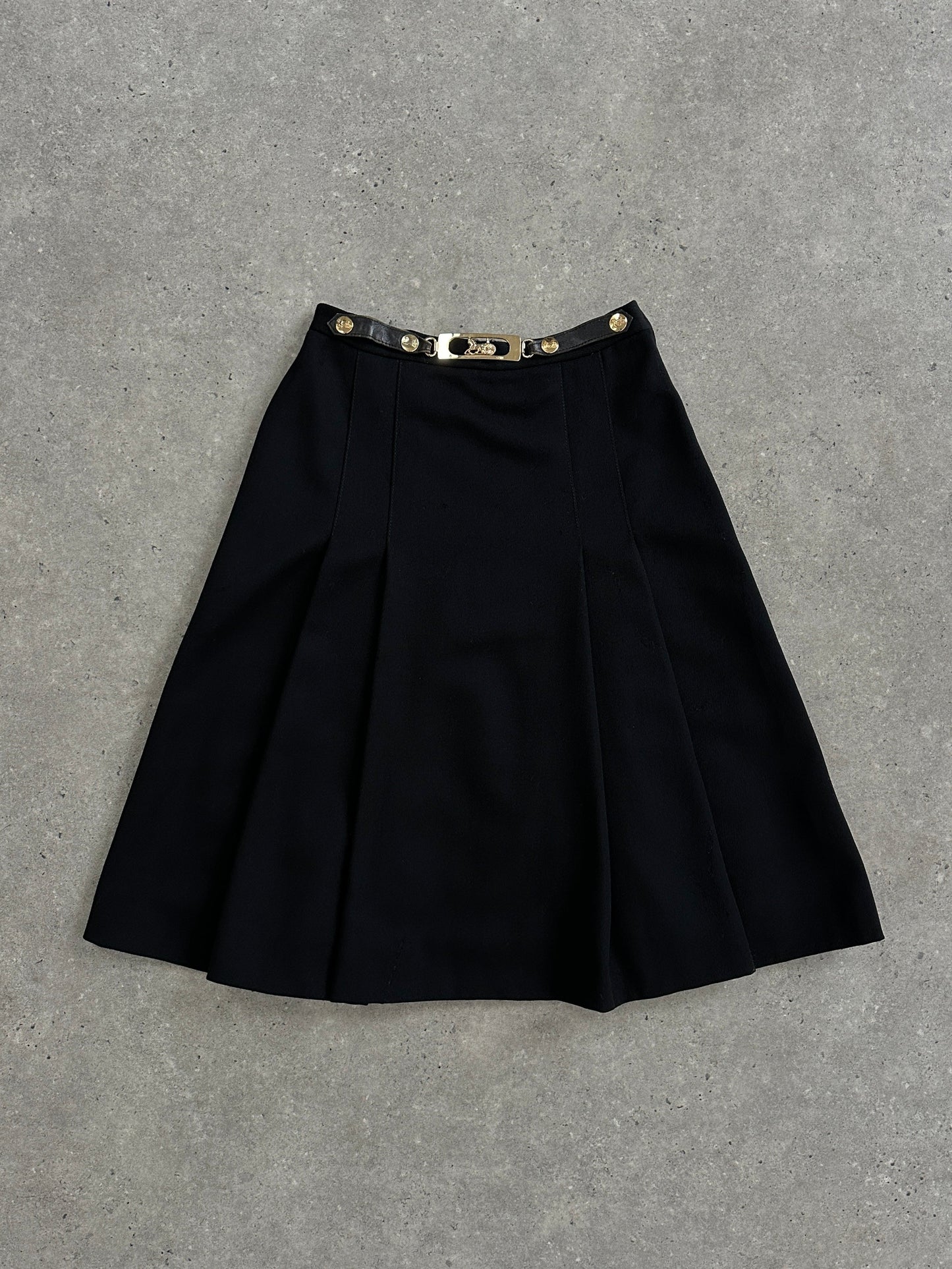 Celine 1980s Pure Wool Logo Hardware Pleated Skirt - W24