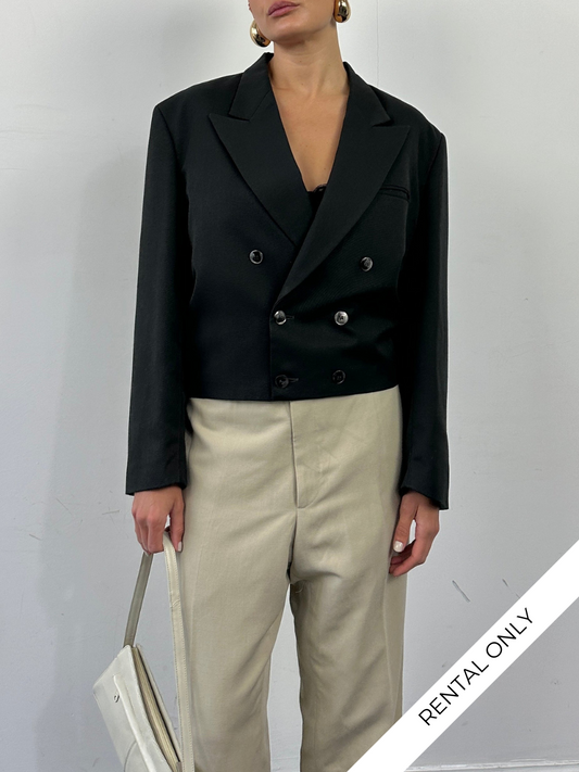Vintage 1980s Cropped Double Breasted Blazer - M