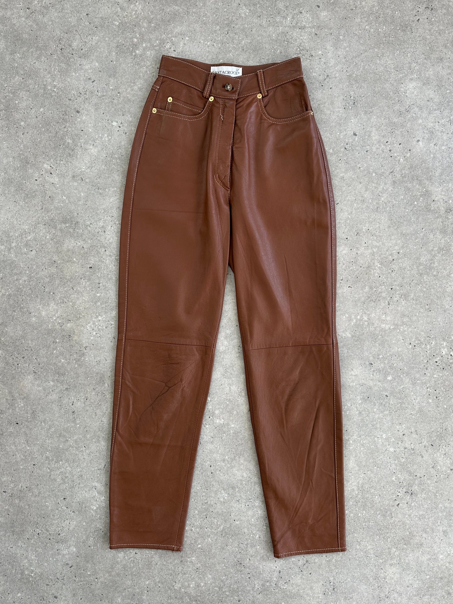 Italian Vintage Tapered Leg High Waisted Leather Trousers - W22