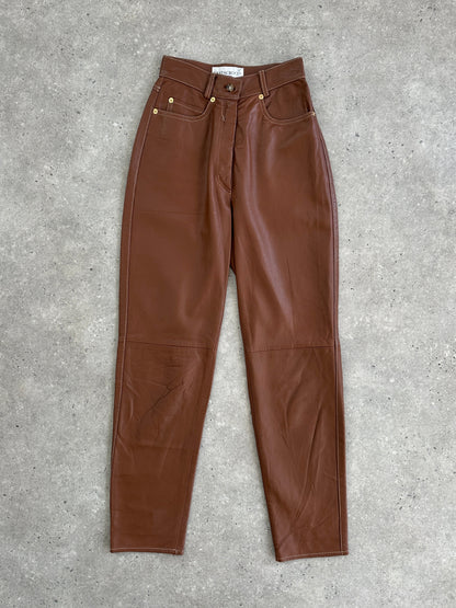 Italian Vintage Tapered Leg High Waisted Leather Trousers - W22