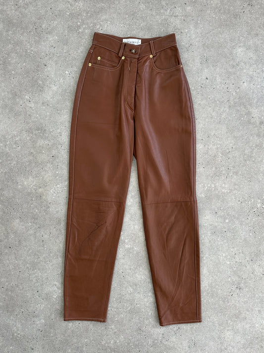 Italian Vintage Tapered Leg High Waisted Leather Trousers - W22