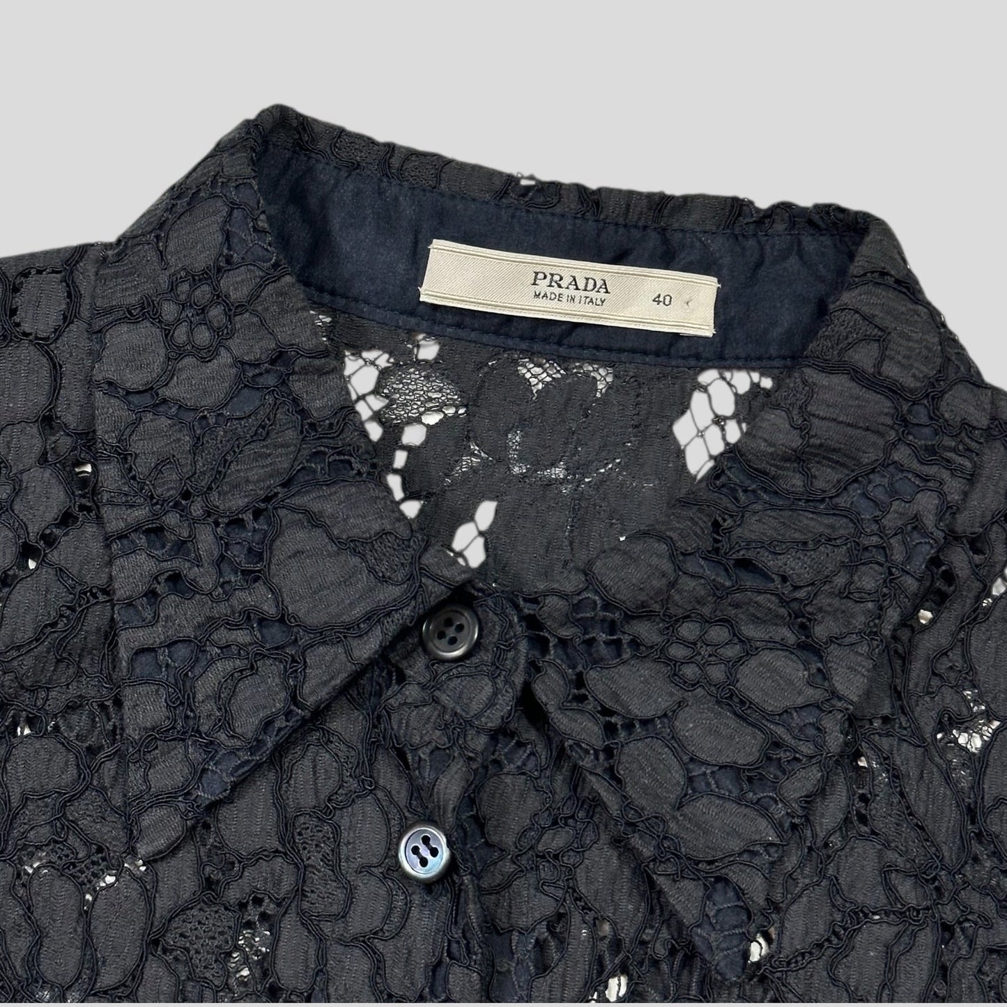 Prada 00’s Floral Broderie Lace Mesh Blouse Shirt - M | Default Title, Black