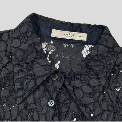 Prada 00’s Floral Broderie Lace Mesh Blouse Shirt - M | Default Title, Black