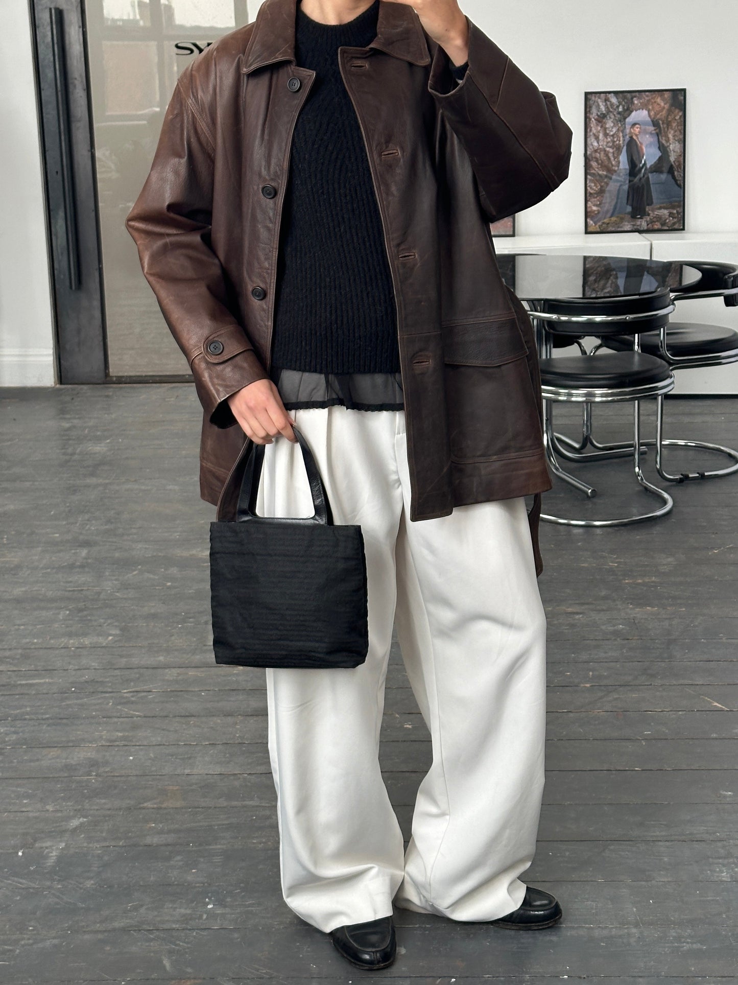 Italian Vintage 1990s Aged Belted Leather Jacket - XL