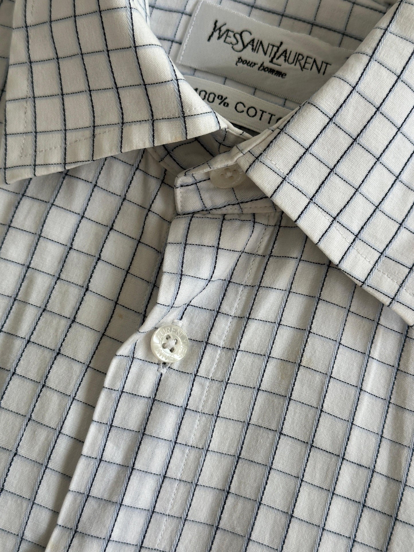 Yves Saint Laurent Check Pure Cotton Short Sleeve Logo Shirt - M - Known Source