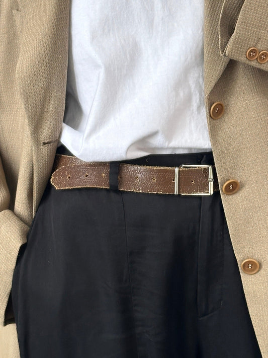Vintage 1980s Distressed Slim Leather Belt - W31-40