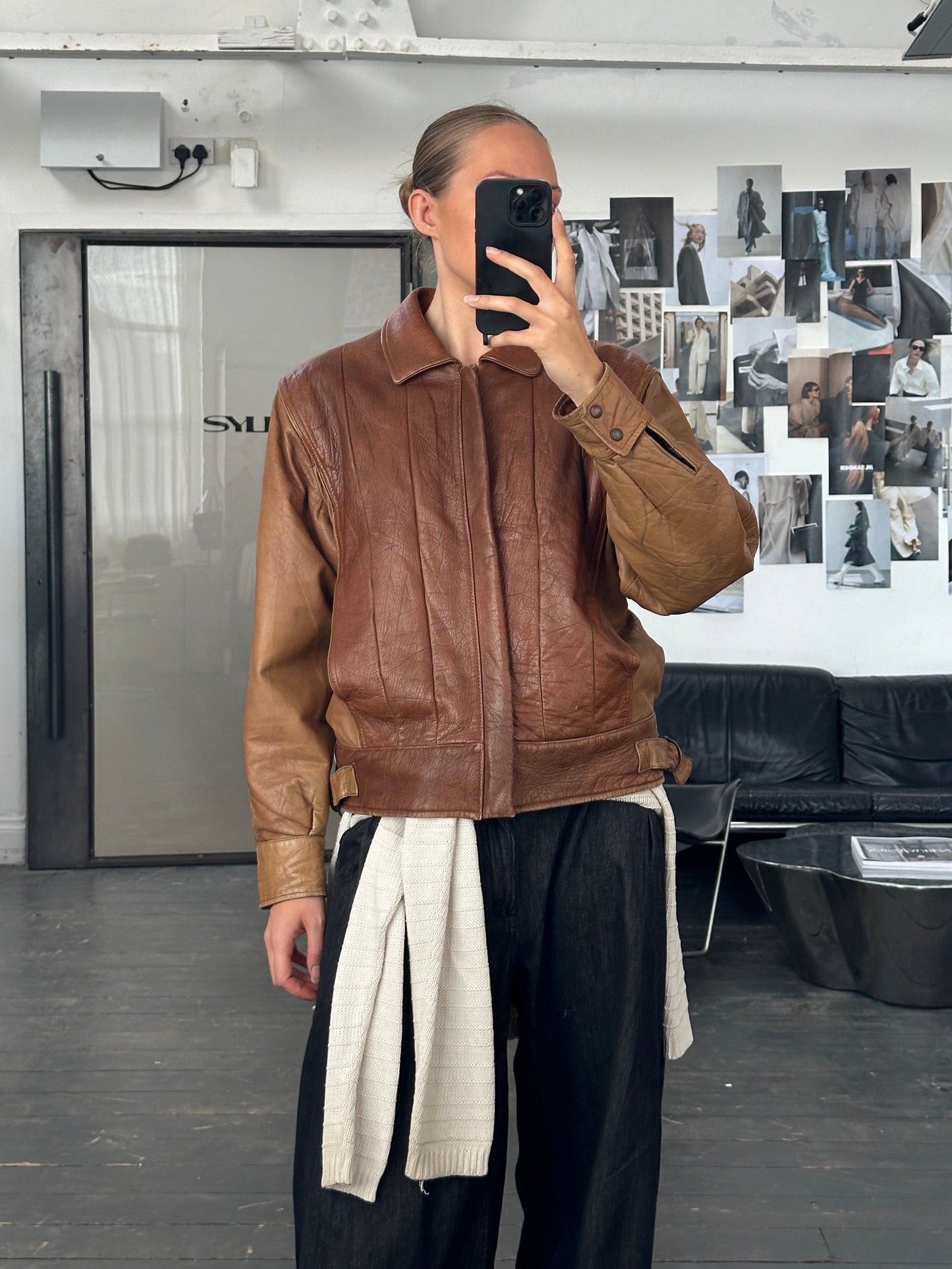 Italian Vintage 1980s Leather Bomber Jacket - M/L