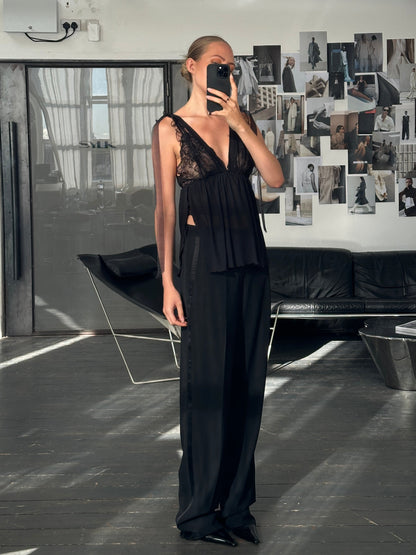 Vintage 2000s Lace Sheer Babydoll Satin Top - S/M