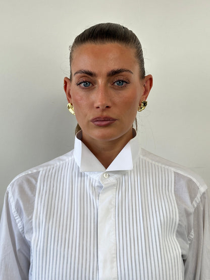 Vintage Wing Collar Tuxedo Dress Shirt - L