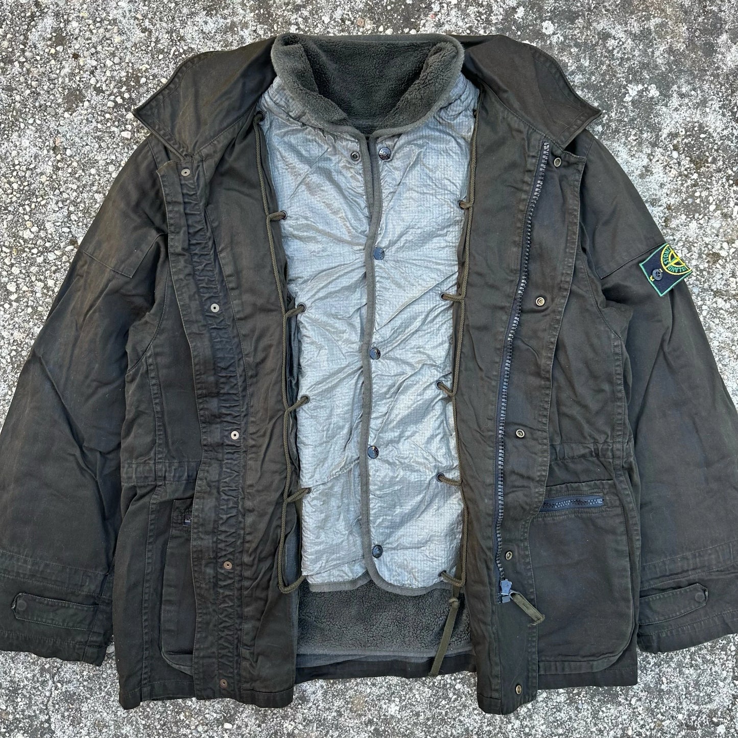 A/W1995 Charcoal Raso Gommato Dual Layer Multi Pocket Jacket