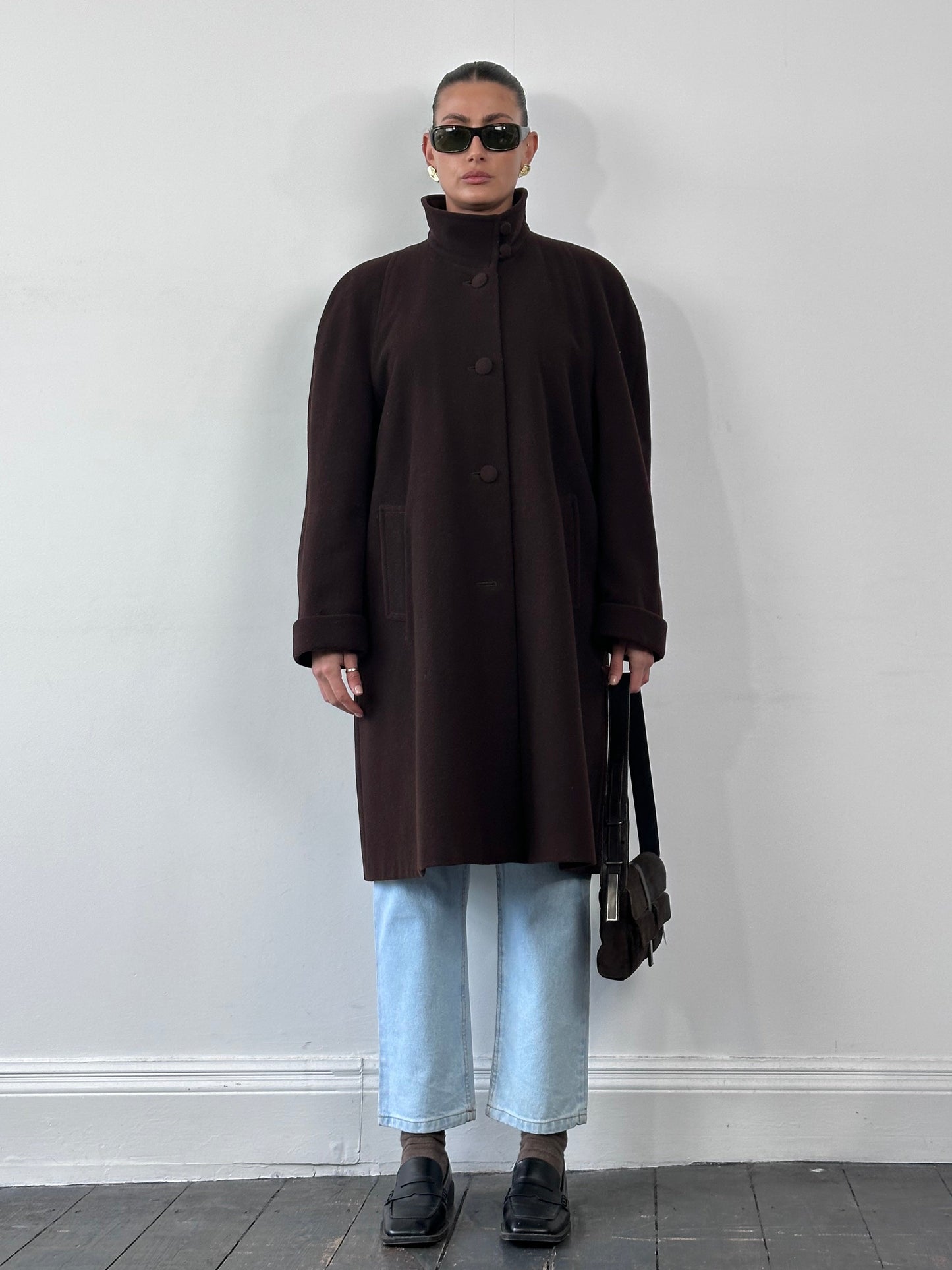 Vintage New Wool A-Line Funnel Neck Coat - XL