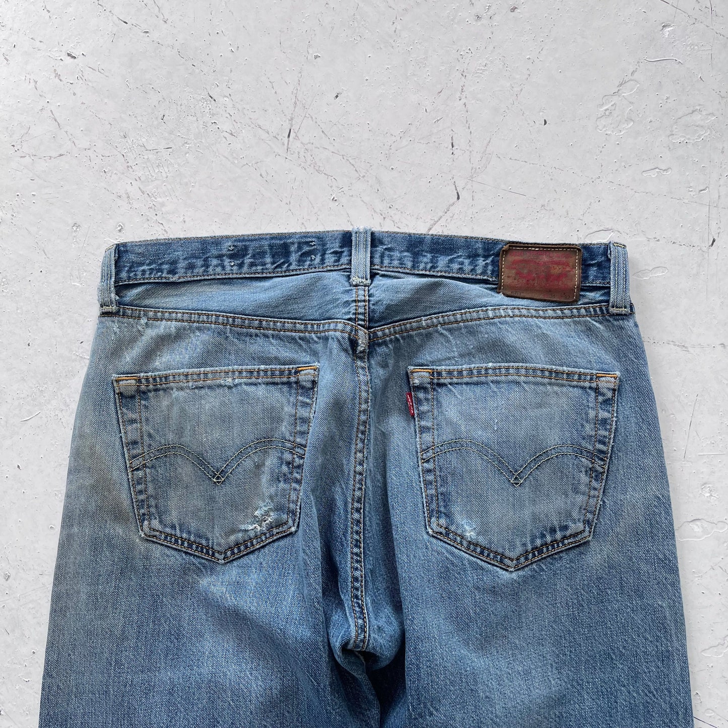 2000s levis 501 limited edition red line selvedge distressed jeans | Blue, Red