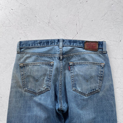 2000s levis 501 limited edition red line selvedge distressed jeans | Blue, Red