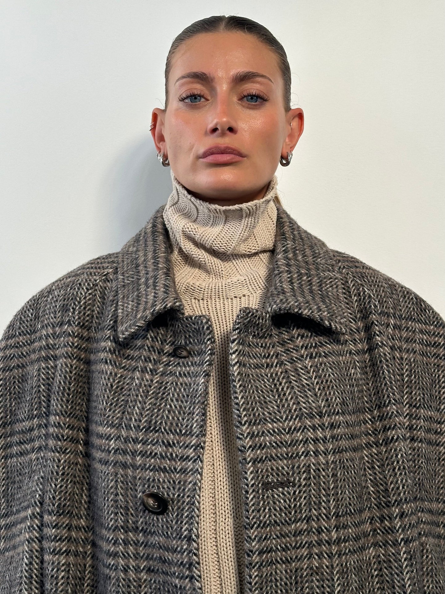 Vintage Wool Check Belted Coat - XL/XXL