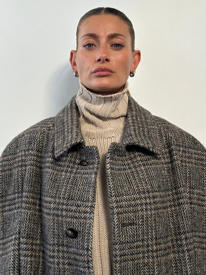 Vintage Wool Check Belted Coat - XL/XXL