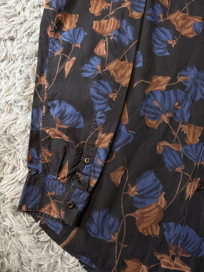Prada Milano 2008 Hibiscus Black Floral Logo Shirt - M | O/S, Black