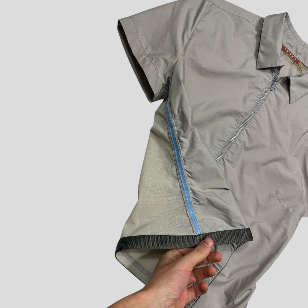 Prada Sport SS00 Mesh Panelled Gel Seam Nylon 1/2 Shirt - M | Grey