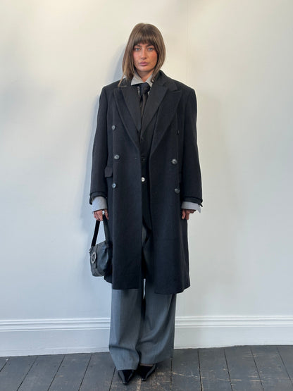 Vintage 1980s Pure Wool Double Breasted Coat - L