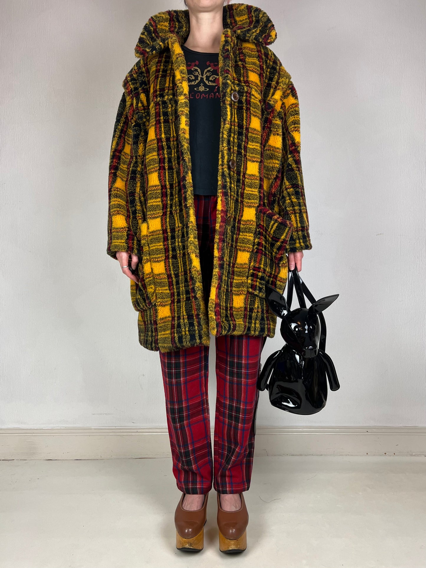 Junior Gaultier F/W 1994 tartan faux fur coat