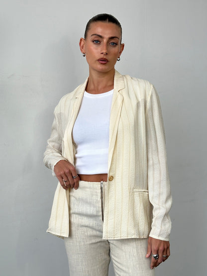 Italian Vintage Pure Silk Stripe Single Button Blazer - M