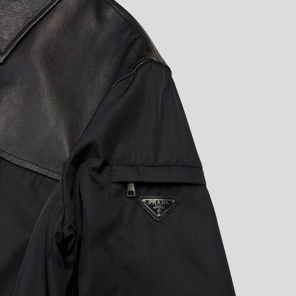 Prada 2013 Triangle Logo Gabardine Nylon & Leather Blouson Jacket - L/XL | O/S, Black