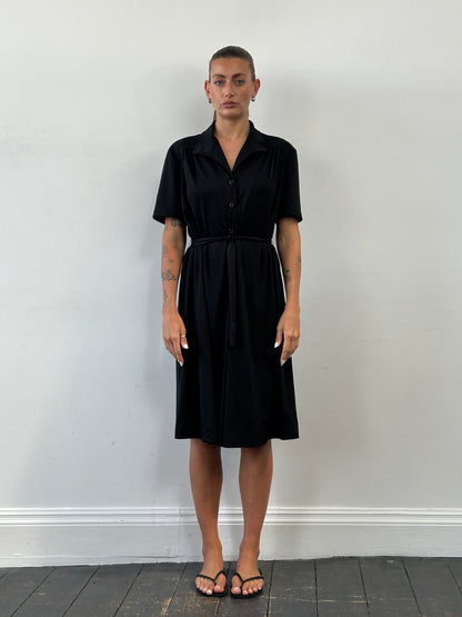 Vintage 1990s Belted Short Sleeve Midi Shirt Dress - L
