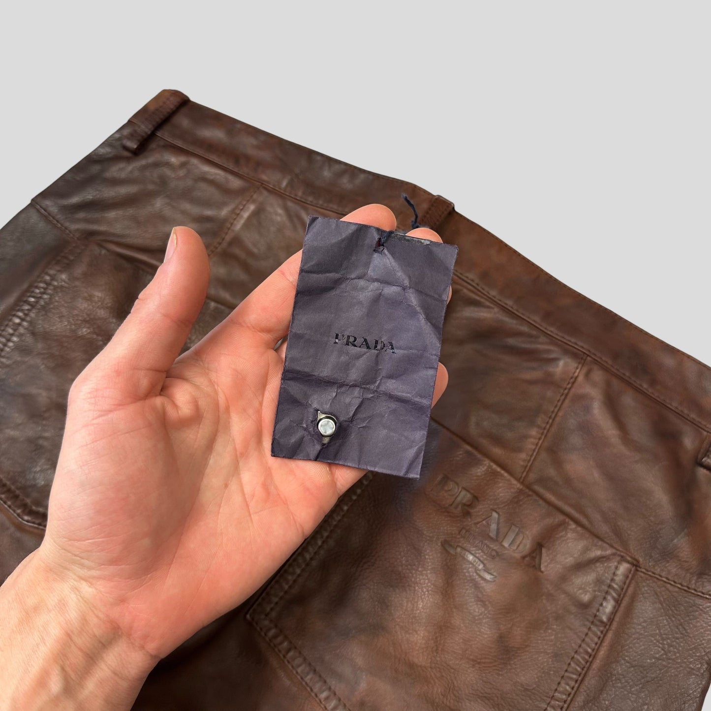 Prada Milano 00’s Embossed Logo Leather Biker Trousers - IT48 | Default Title, Brown