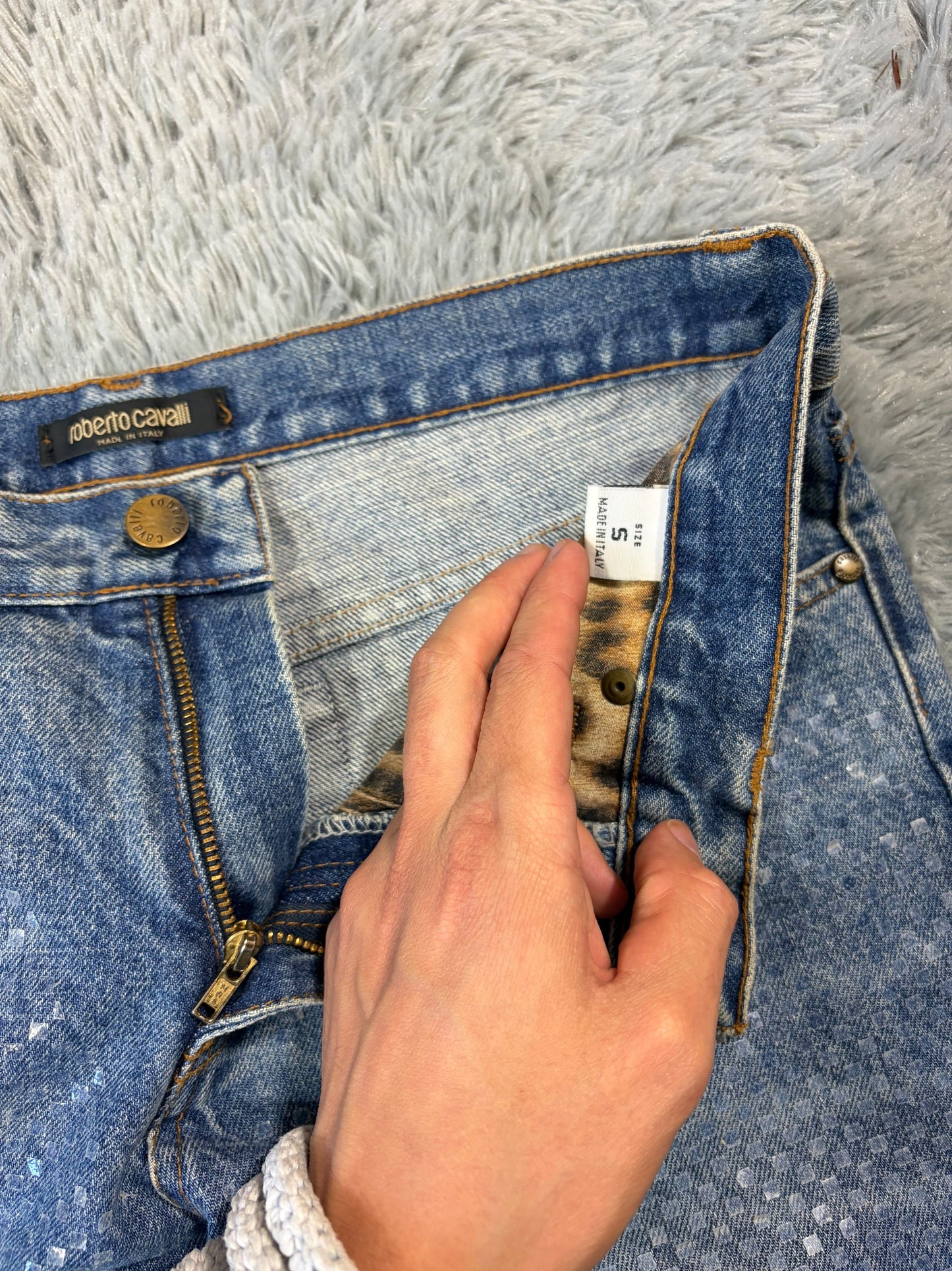 Roberto Cavalli 00’s Diamanté Square Embellished Crystal Jeans - S/M | O/S, Blue