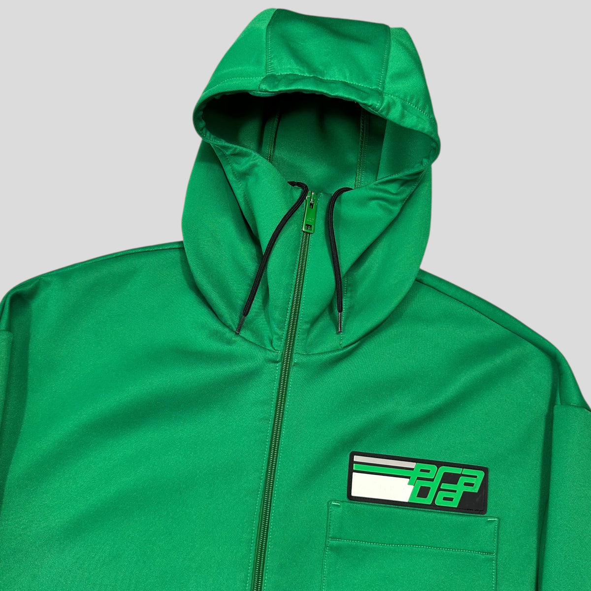 Prada 2018 Rubber Race Logo Technical Jersey Parka Jacket - XS (M) | Green