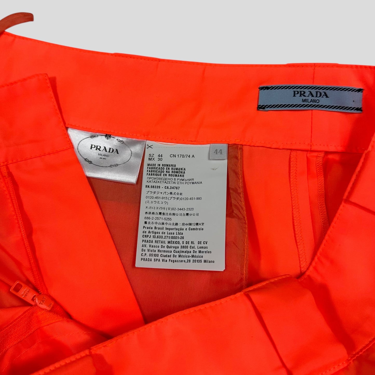 Prada Milano 2018 Orange Nylon Gabardine Triangle Logo Trousers - S/M