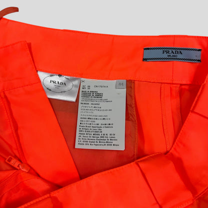 Prada Milano 2018 Orange Nylon Gabardine Triangle Logo Trousers - S/M | Small, Orange