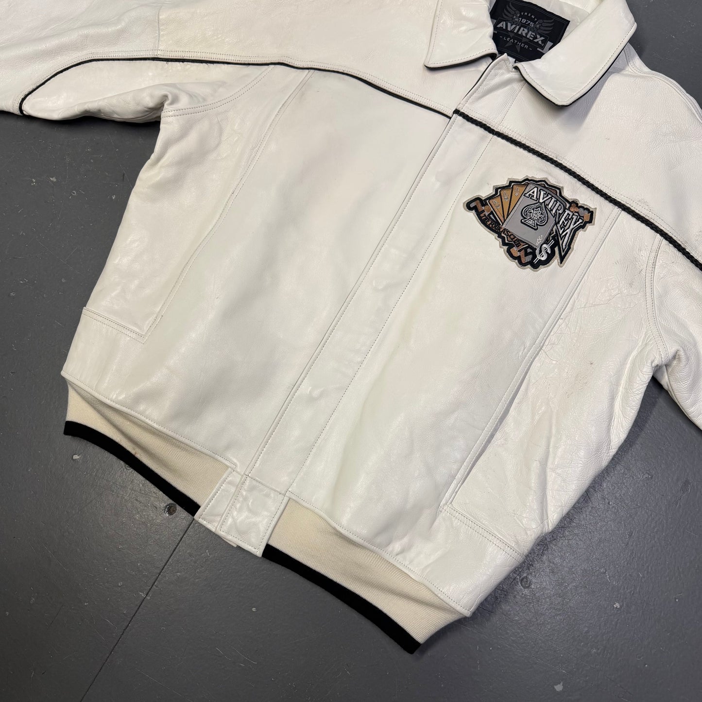 Avirex King Casino Leather Jacket In White (XXXL)