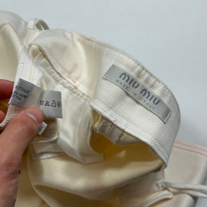 Miu Miu SS00 White and Pink Contrast Stitch Zip-off Bell Trousers - IT42 | Default Title, Pink