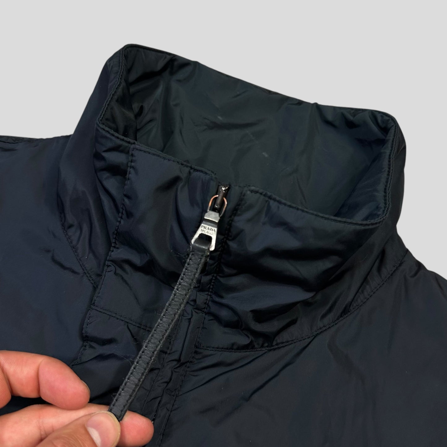 Prada Milano 2001 Asymetric Hybrid Wool and Nylon Jacket - L/XL | Default Title, Navy