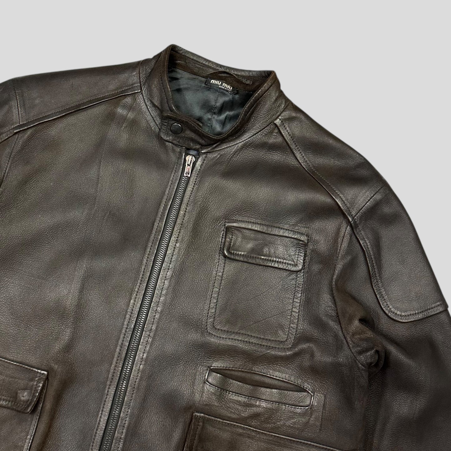 Miu Miu 2008 Lambskin Suede Leather Asymmetrical Bomber Jacket - IT52 (M/L)