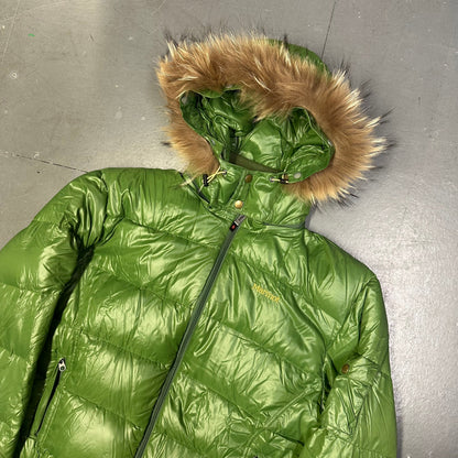 Marmot Puffer Jacket With Fur Hood In Green (XL) | XL, Green