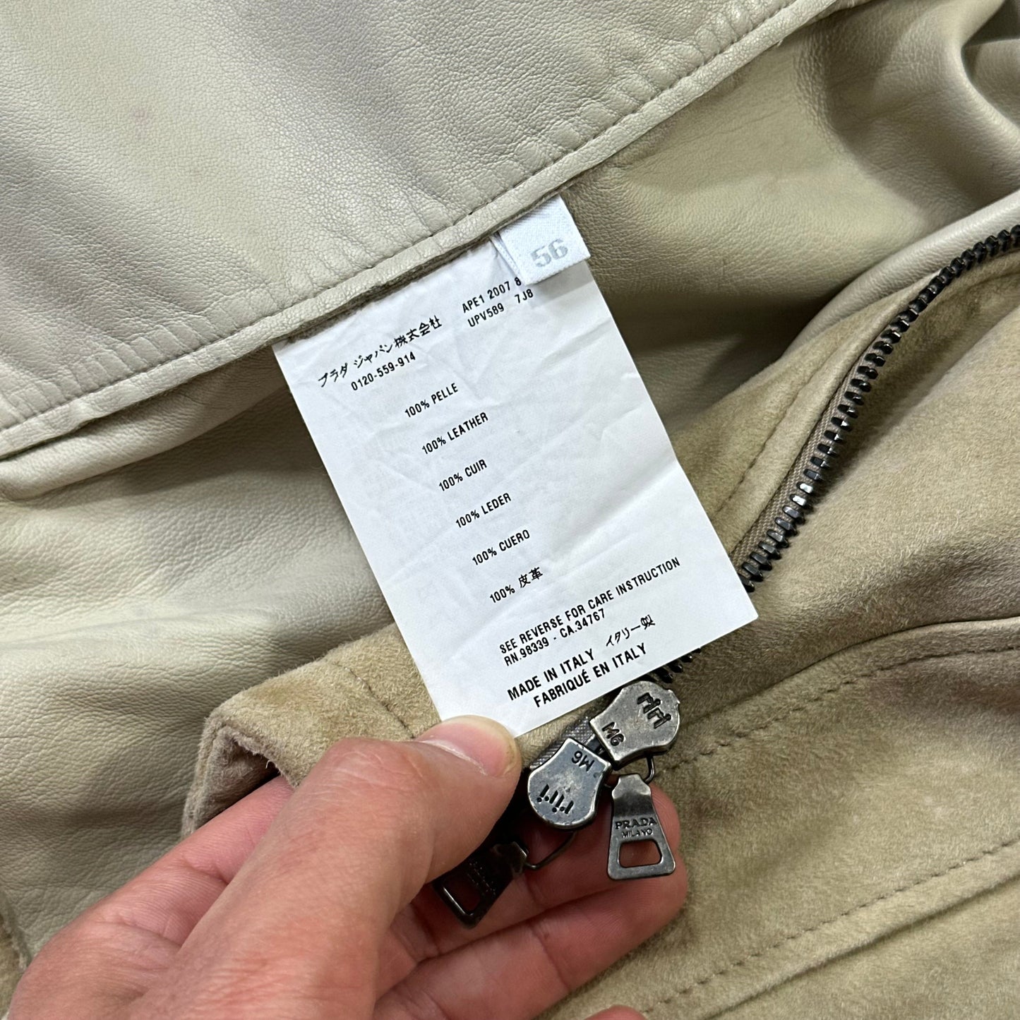 Prada Milano 2007 Suede Leather Double Pocket Logo Jacket - IT56 | Default Title, Cream