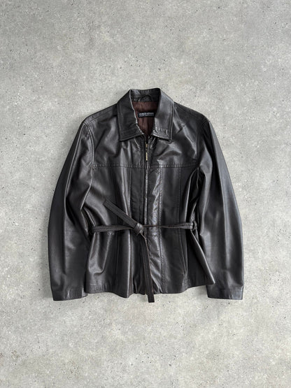 Giorgio Armani Black Label Belted Leather Jacket - S/M