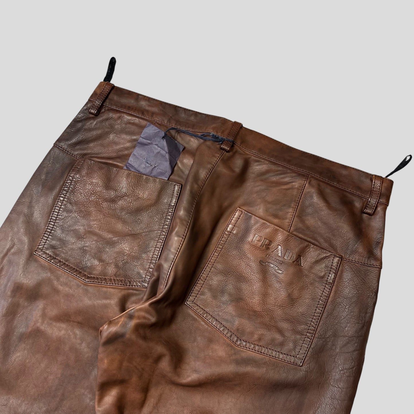 Prada Milano 00’s Embossed Logo Leather Biker Trousers - IT48 | Default Title, Brown