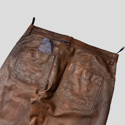 Prada Milano 00’s Embossed Logo Leather Biker Trousers - IT48 | Default Title, Brown