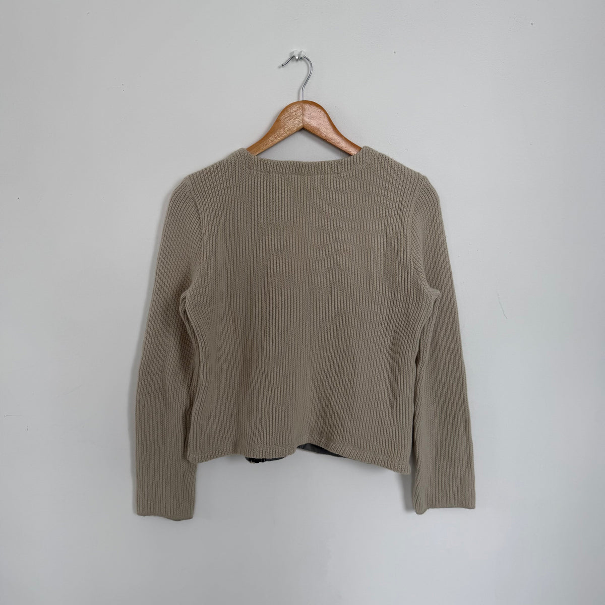 1990s armani jeans off centre zip knit jumper | O/S, Beige