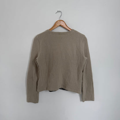 1990s armani jeans off centre zip knit jumper | O/S, Beige