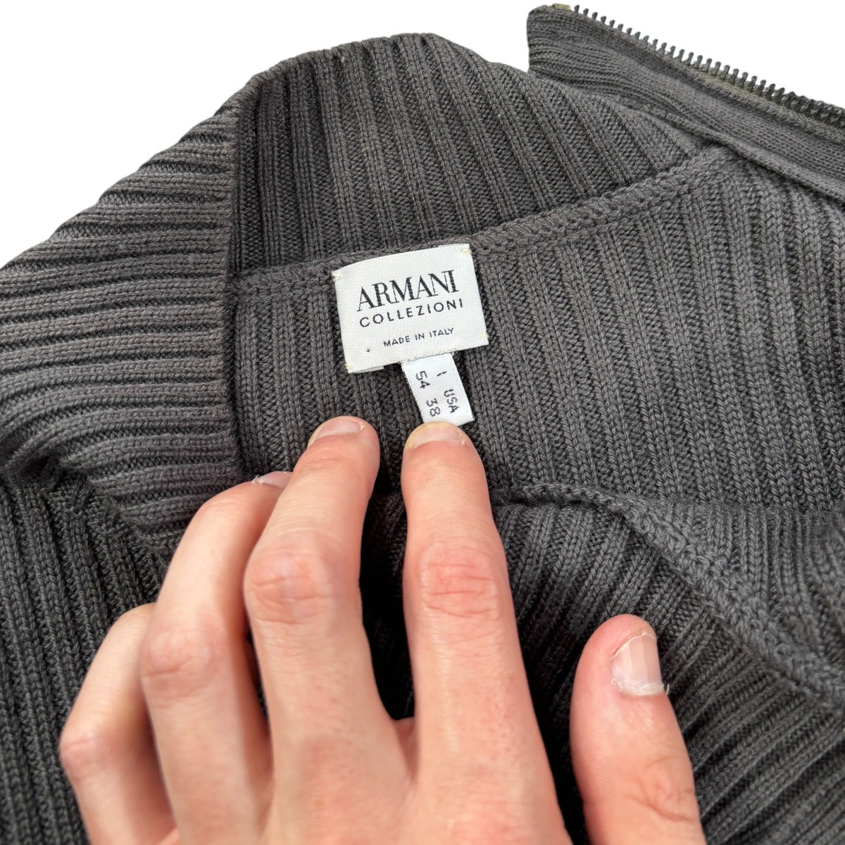 Armani Collezioni 00’s Merino Wool Shoulder Zip Jumper L | Large, Grey