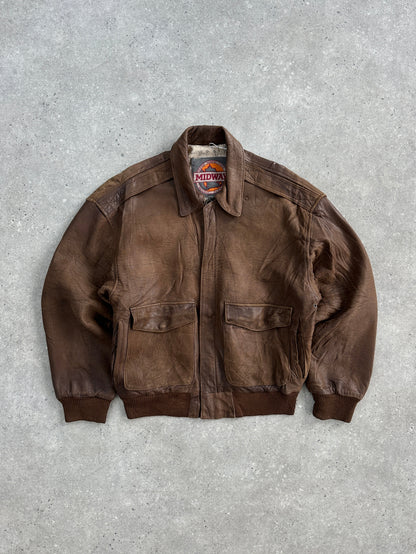 Vintage 90s Leather Bomber Jacket - M/L
