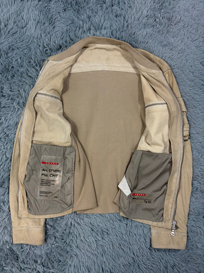 Prada Sport 00’s Suede Leather D-ring Cargo Biker Jacket - M | O/S, Beige