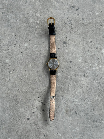 Vintage 1990s Round Quartz Leather Watch