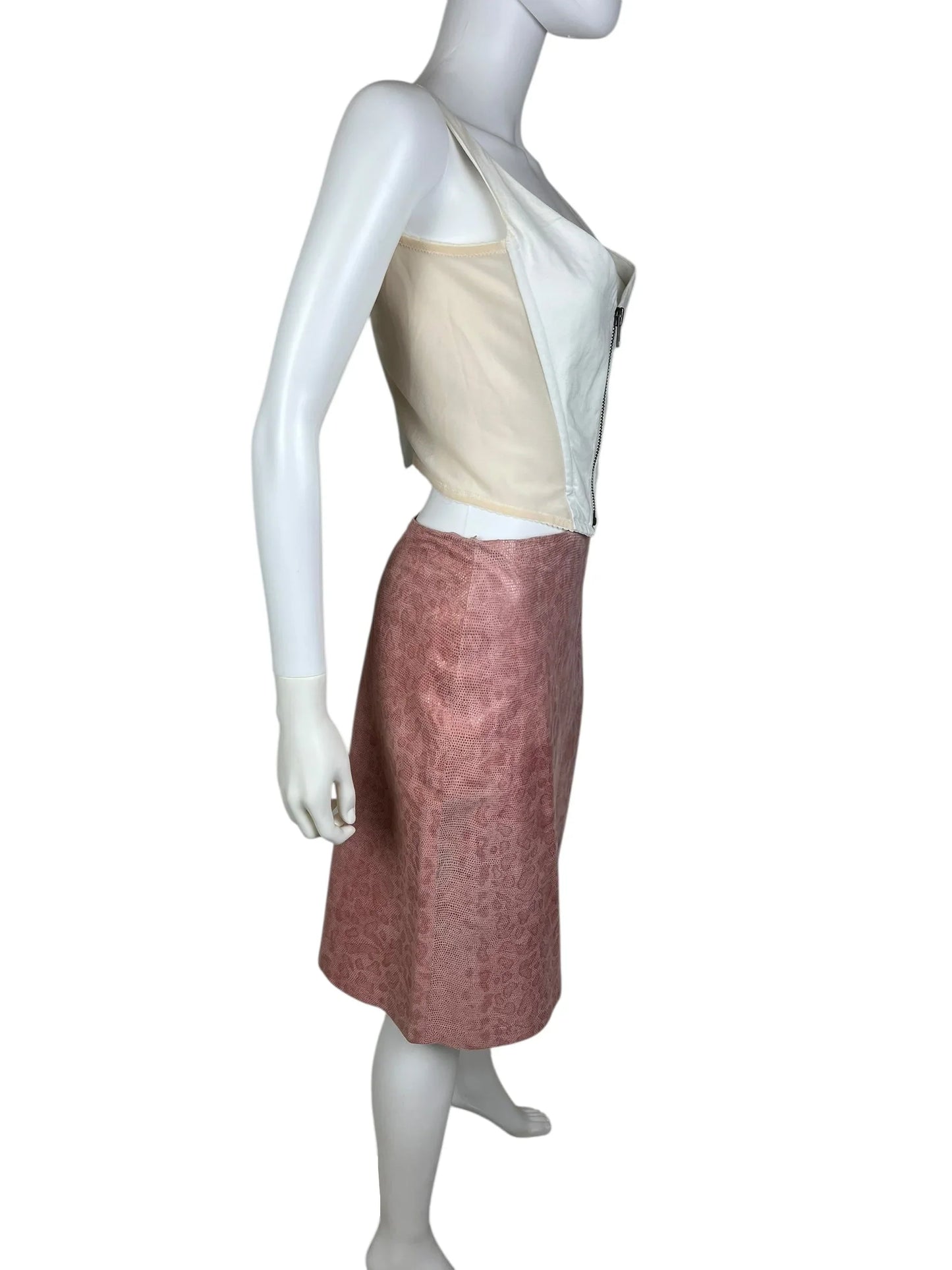 Hennes 1990s pink leather snakeskin skirt