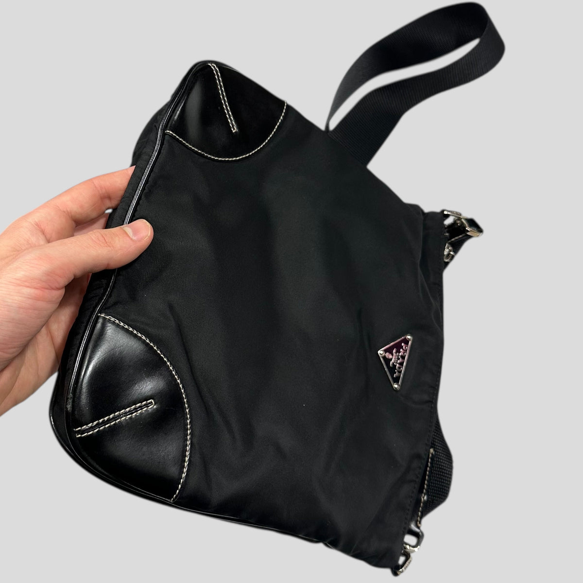 Prada Milano 00’s Nylon & Patent Leather Crossbody Bag | O/S, Black